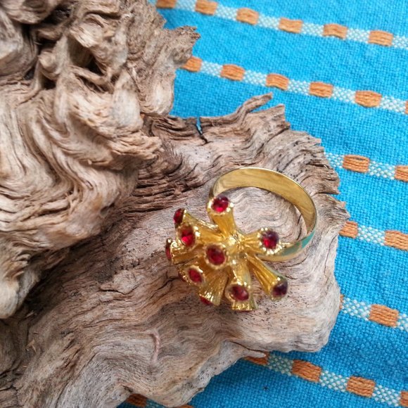 Vintage alien tubes & rhinestones adjustable ring - Picture 6 of 6